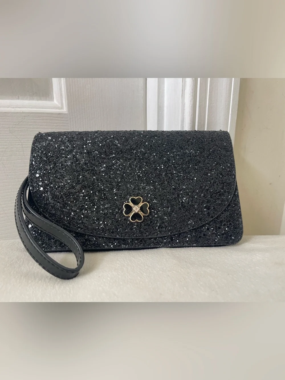 kate spade Black Glitter Wristlet Clutch